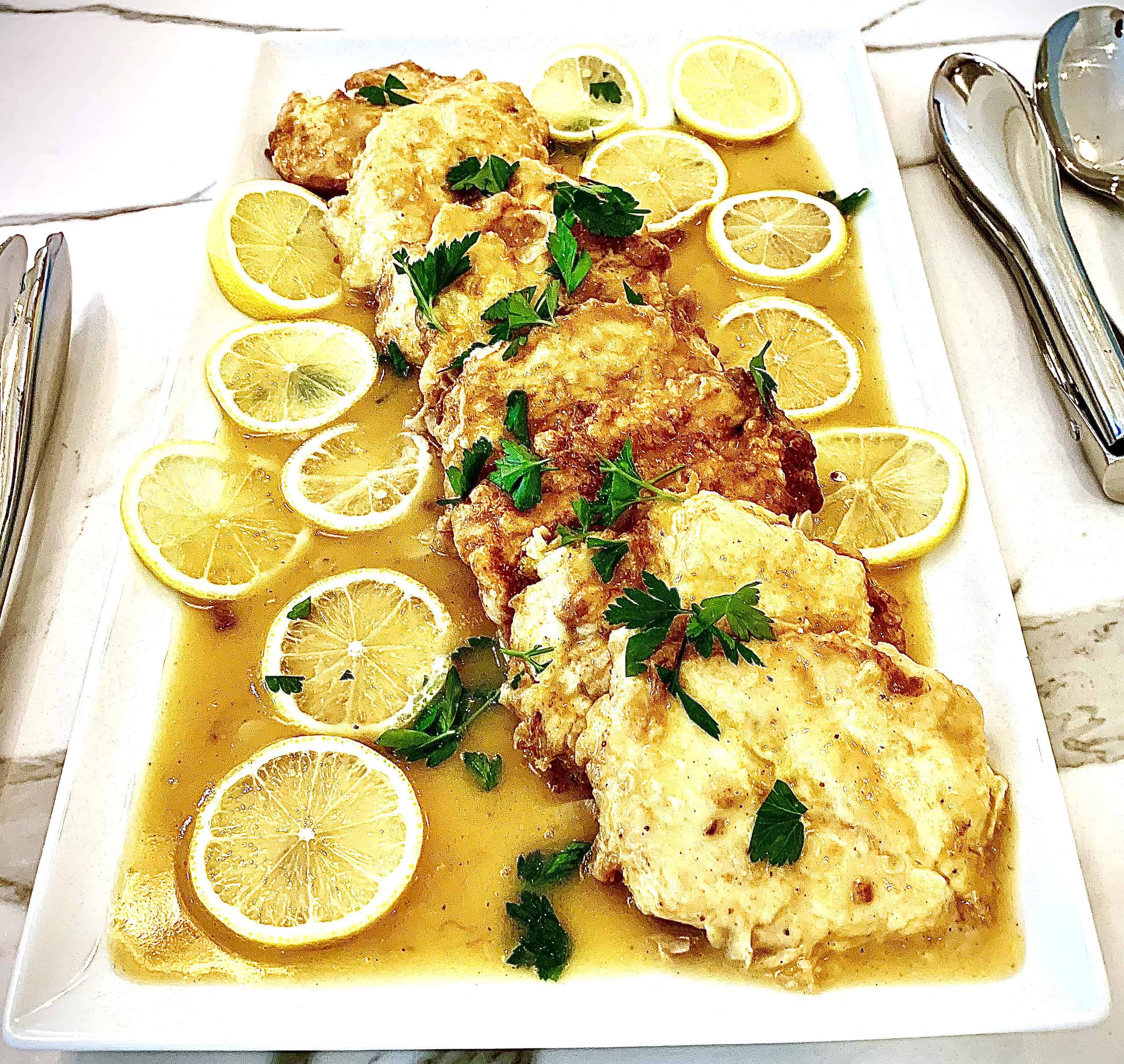 Breaded fried fish with lemon