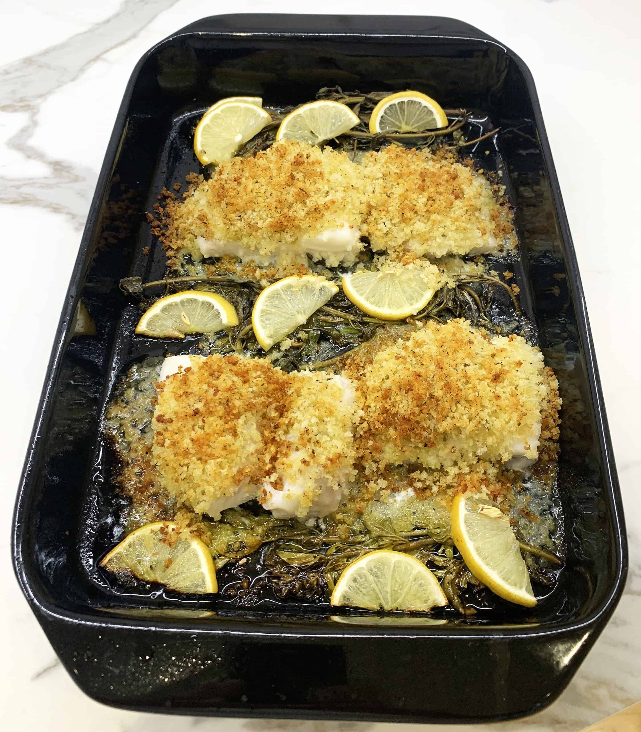 Panko Breaded baked fish lemon
